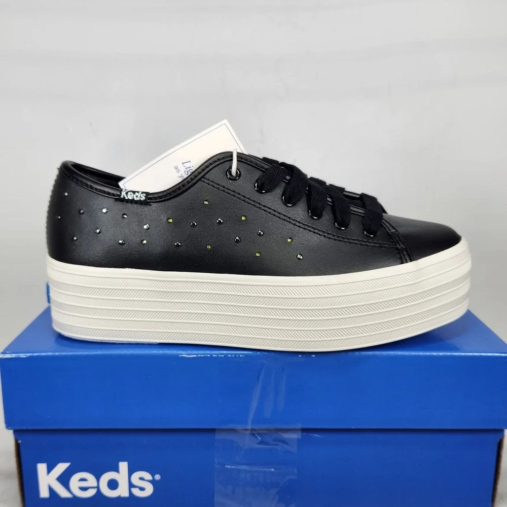 Keds Triple Up Light Sneaker Womens Size 6.5 Black Leather Platform Studded